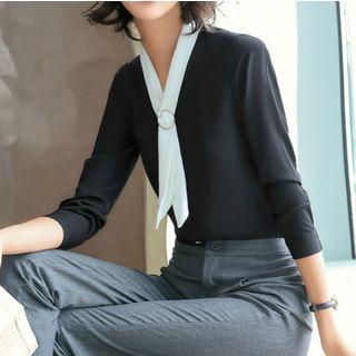Long-sleeve Tie-accent Blouse
