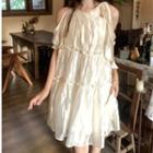 Short-sleeve Cold Shoulder Tiered Smock Dress