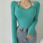 Mock Two-piece Halter Knit Top Aqua Green - One Size