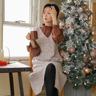 Faux-pearl Plaid Long Vest Dress