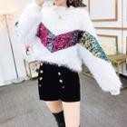 Sequined Furry Pullover / High-waist Shorts