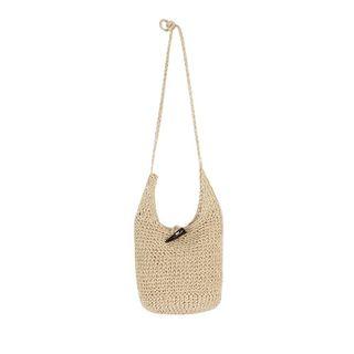 Toggle-button Woven Hobo Bag