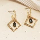 Faux Pearl Alloy Square Faux Crystal Drop Earring 1 Pair - 925 Silver Needle - Gold - One Size