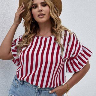Plus Size Short-sleeve Striped T-shirt