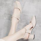 Paneled Ankle Strap Chunky Heel Pumps