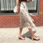 Floral Chiffon Long Surplice-wrap Skirt
