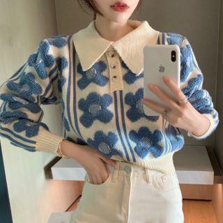 Floral Embroidered Polo-neck Sweater