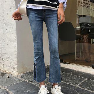 Side Slit Boot-cut Jeans