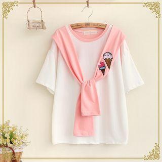 Embroidered Mock Two-piece T-shirt