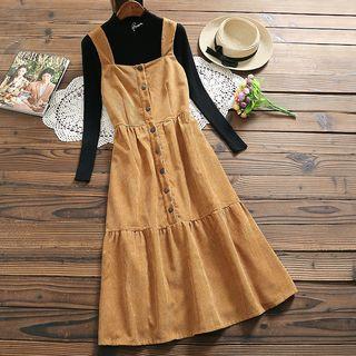 Corduroy Midi A-line Pinafore Dress