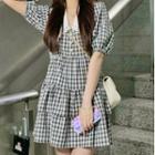 Puff-sleeve Plaid Collared A-line Dress (various Designs)