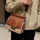 Plaid Panel Satchel Bag Brown - One Size
