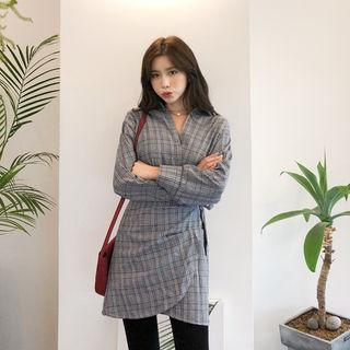 Plaid Tie-waist Wrap Dress