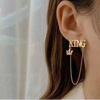 Lettering Crown Chained Alloy Earring 1 Pair - Gold - One Size