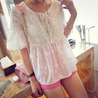 Linen-blend Bell-sleeve Top