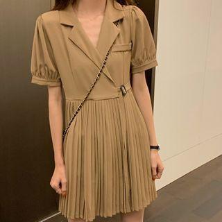 Notch Lapel Accordion Pleated Mini A-line Dress