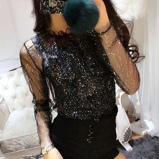 Set: Long-sleeve Chiffon Blouse + Strap Top
