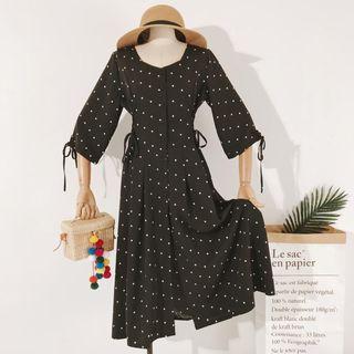 3/4-sleeve Polka Dot Midi Shirtdress