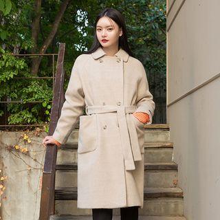 Double-breasted Stitched Coat With Sash