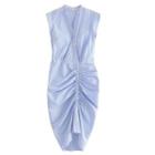 Sleeveless Buttoned Crinkled Sheath Dress