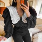 Puff-sleeve Chelsea-collar Cropped Blouse