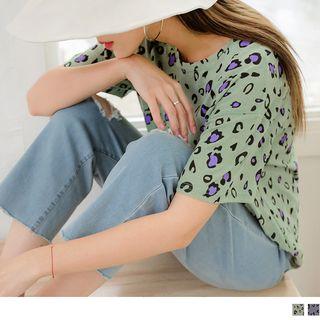 Short-sleeve Round Neck Leopard T-shirt
