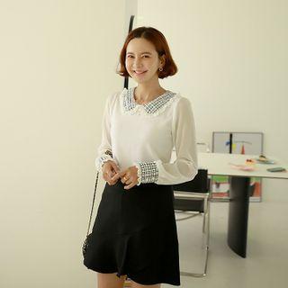 Collared Frilled Crepe Blouse