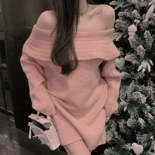 Cold Shoulder Sweater Dress Light Pink - One Size