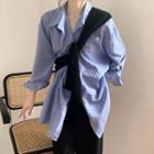 Long-sleeve Textured Shirt Blue - One Size