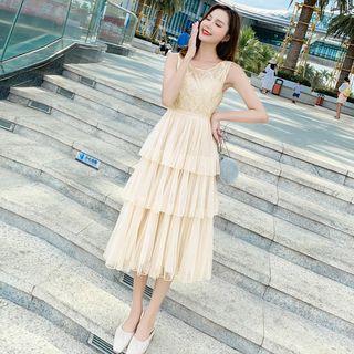 Sleeveless Tiered Midi A-line Dress