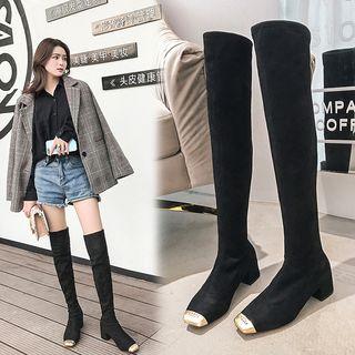 Cap-toe Chunky-heel Over-the-knee Boots