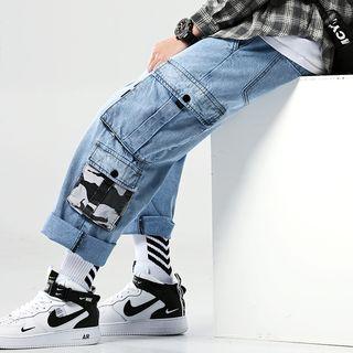 Camo Panel Straight Cut Cargo Jeans