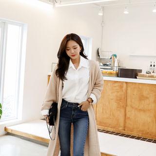 Rib-knit Open Long Cardigan