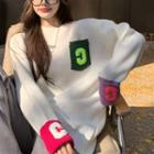 Applique Color Block Sweater White - One Size