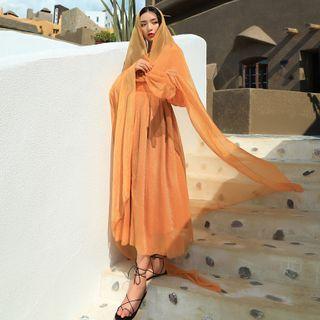 Puff-sleeve Midi A-line A-line Dress / Cape / Set