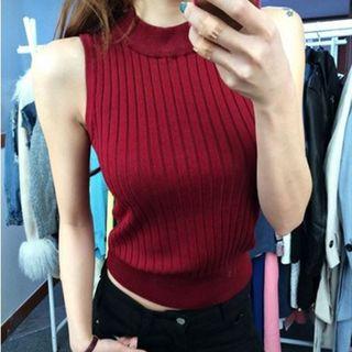 Mock Neck Sleeveless Rib Knit Top