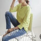 3/4-sleeve Slit-cuff T-shirt