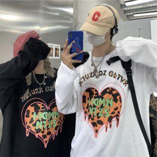 Long Sleeve Round Neck Heart Letter Print T-shirt