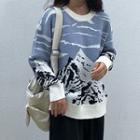 Printed Round Neck Sweater As Shown In Figure - One Size