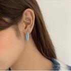 Faux Pearl Asymmetrical Hoop Earring 1 Pair - White & Silver & Blue - One Size