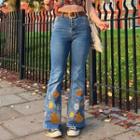 High-waist Floral Embroidered Boot-cut Jeans