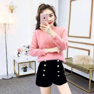 Set: Furry Sweater + High Waist Shorts