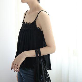 Embroidered Lace Trim Spaghetti Strap Top