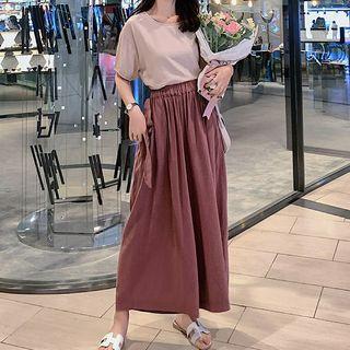 Set: Short-sleeve Back-tie Top + Wide Leg Pants