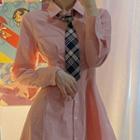 Long-sleeve Neck Tie Shirt Dress