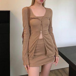 Plain Cropped Camisole Top / Cardigan / High Waist Mini Skirt