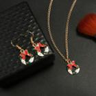 Set: Alloy Christmas Hoop Dangle Earring + Pendant Necklace Gold - One Size