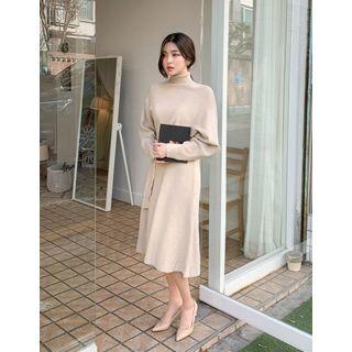 Dali Hotel Turtleneck Long Knit Dress With Sash