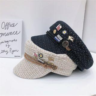 Badge Braided Strap Newsboy Cap