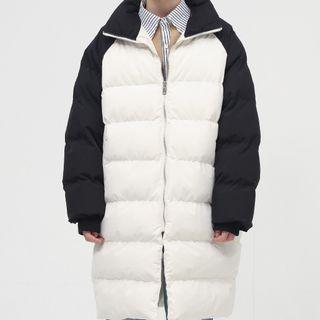 Two-tone Padded Zip-up Long Coat